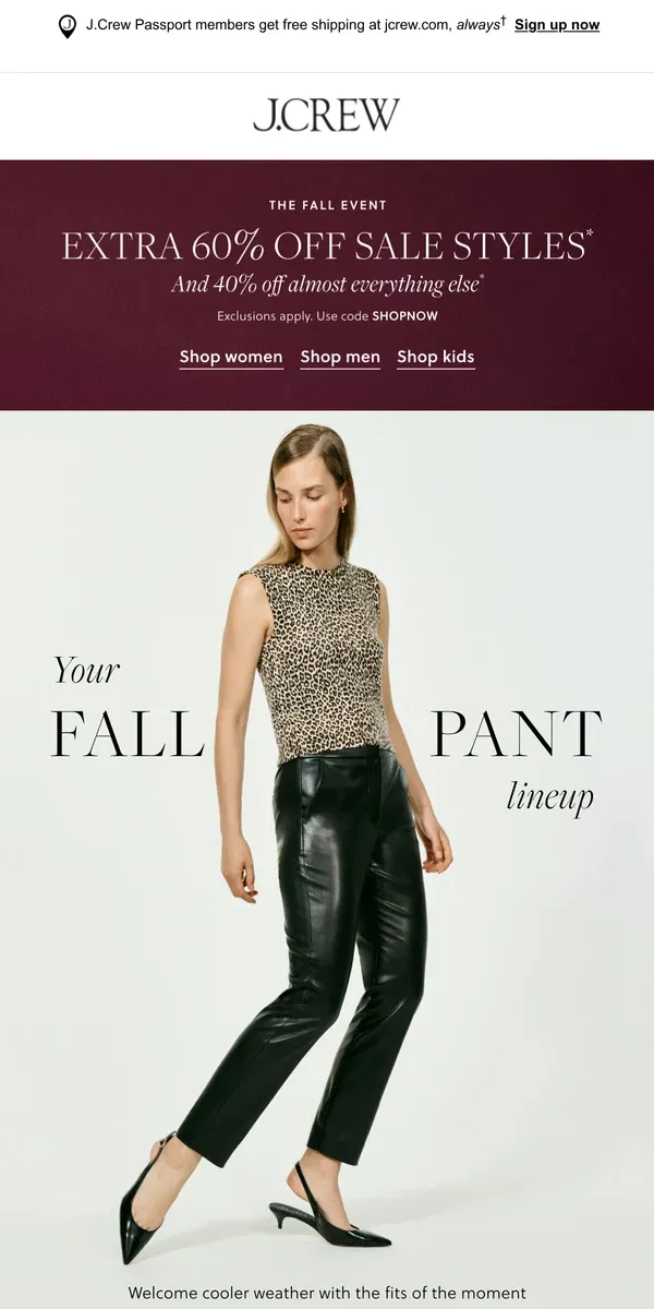 Email from J.Crew. Four fall pants you need…