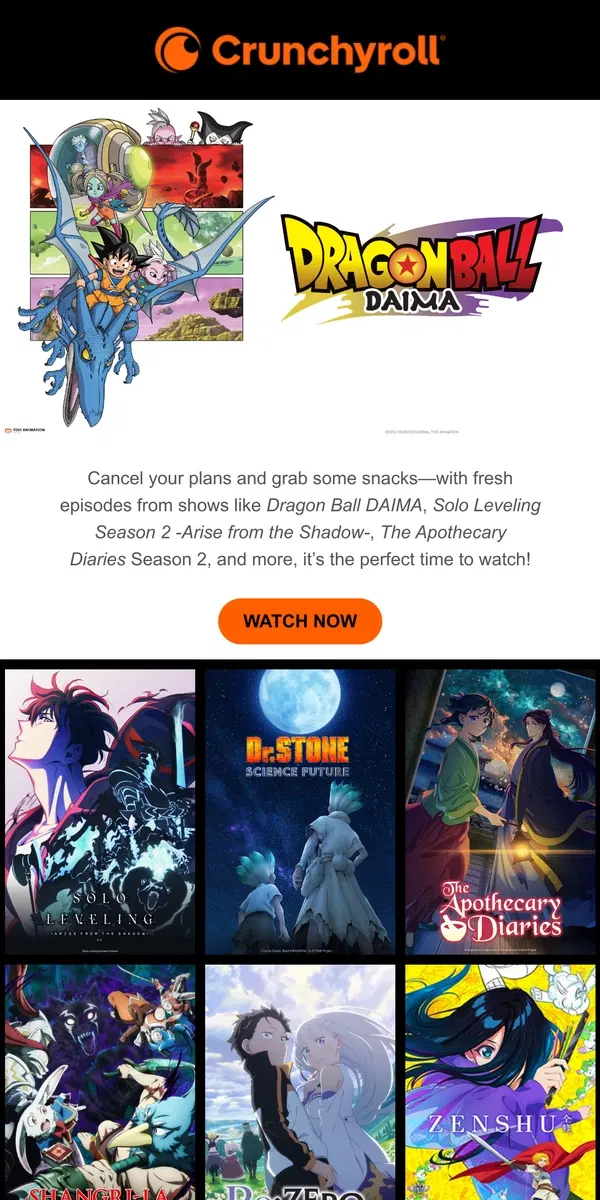 Email from Crunchyroll. New Season Episodes You Don’t Want to Miss!