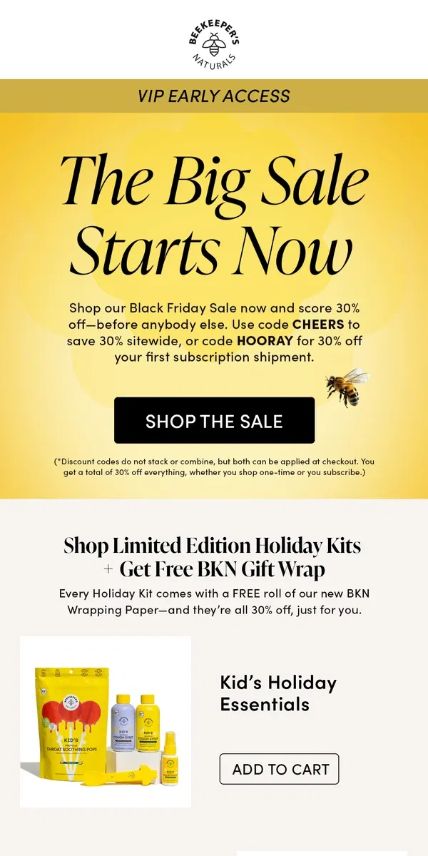 Email from Beekeeper's Naturals. 30% Off Everything Starts Now