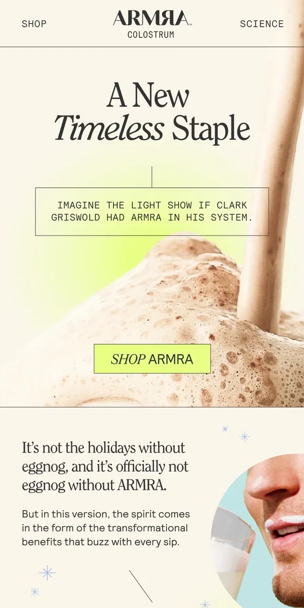 Email from ARMRA Colostrum. Now Serving: ARMRA Eggnog