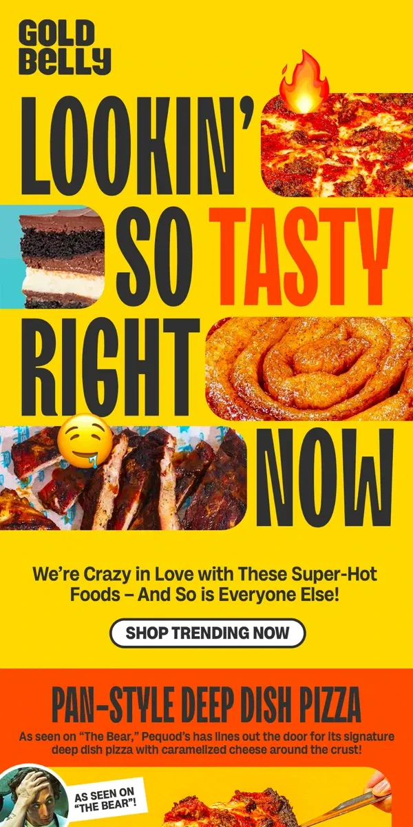 Email from Goldbelly. 🔥HOT on GB!🔥 Pequod’s Pizza + Rodney Scott BBQ + Nom Wah!