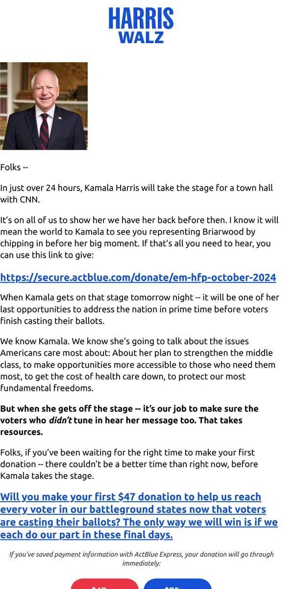 Email from Kamala Harris. Before Kamala takes the stage