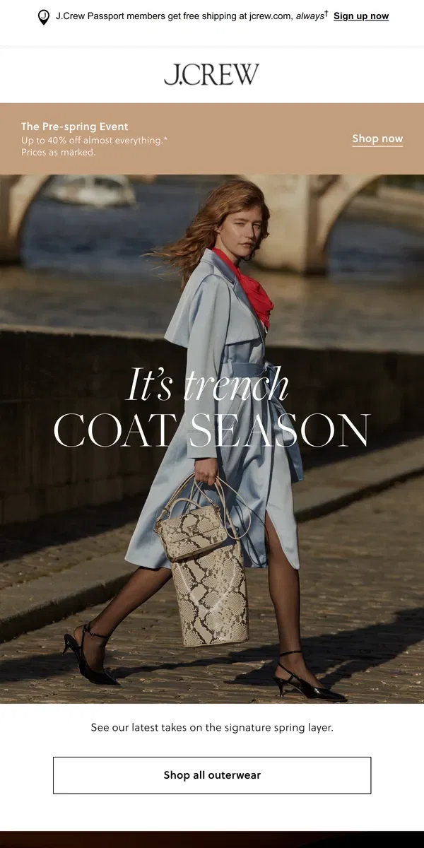 Email from J.Crew. Trench coats for now & forever