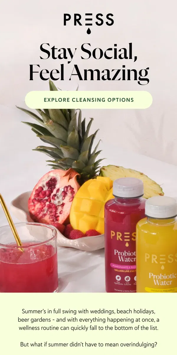 Email from PRESS Healthfoods. Cleansing without missing out