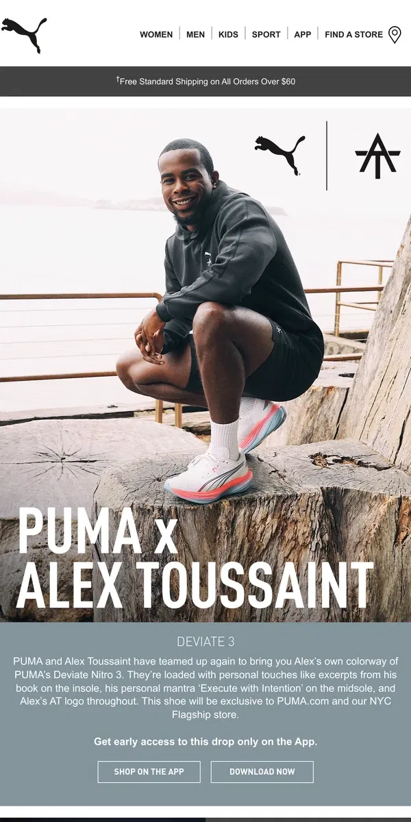 Email from Puma. PUMA x ALEX TOUSSAINT Deviate 3