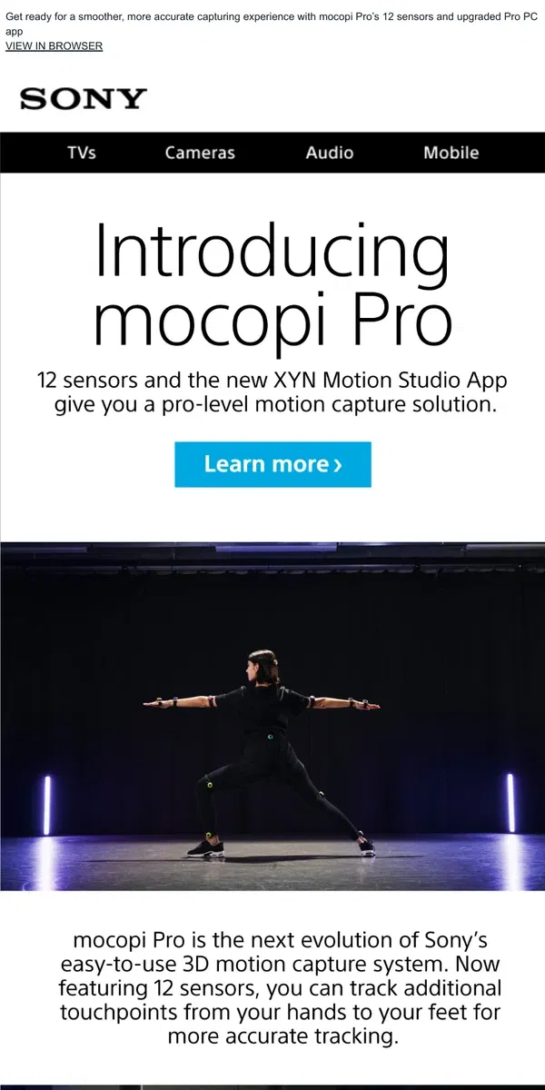 Email from Sony. Ready For Pro-Level Motion Capture? Meet mocopi Pro