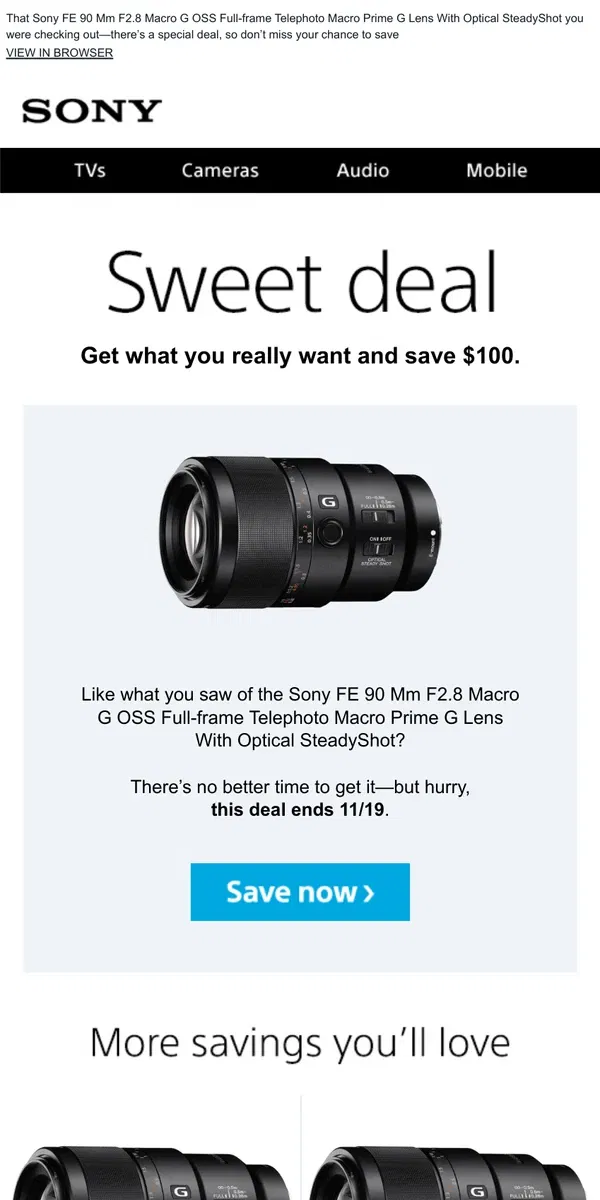 Email from Sony. You Saw It, You Loved It, Now Get It | Plus, Save $100