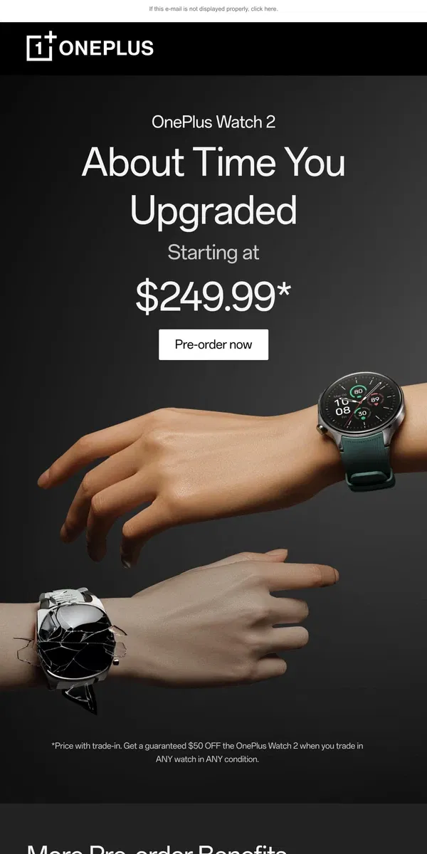 Email from OnePlus. Introducing the OnePlus Watch 2: Unleash Your Active Lifestyle