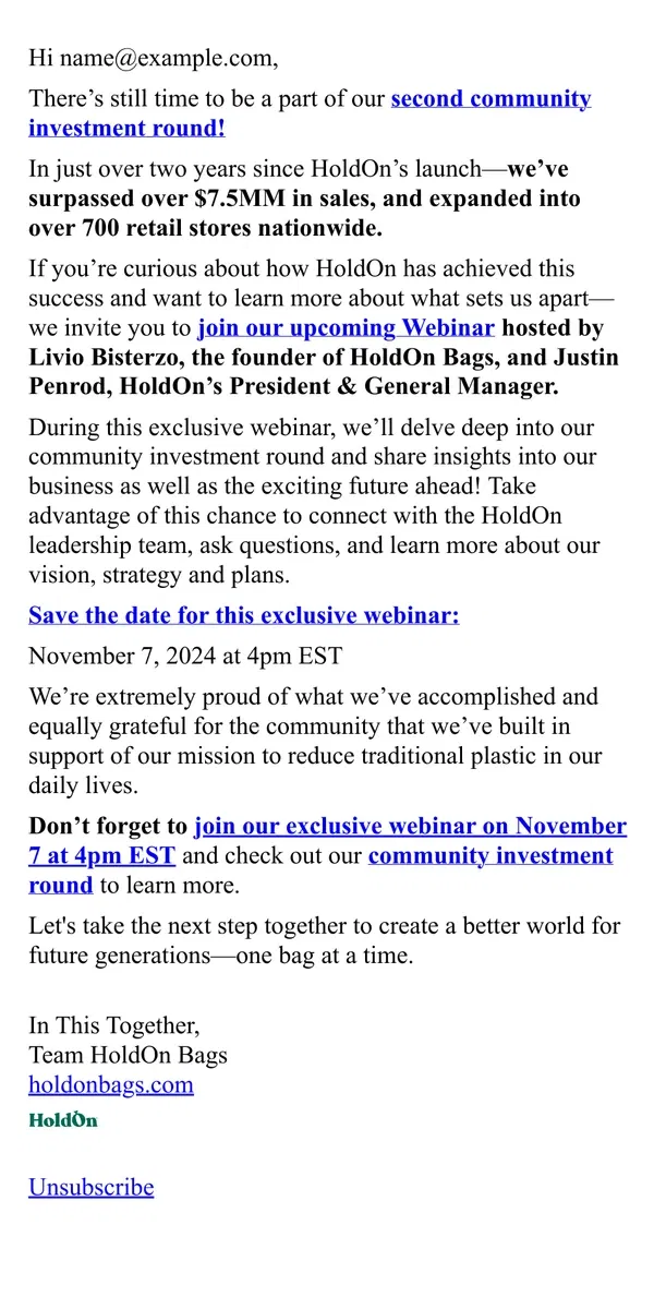 Email from HoldOn. There’s still time to be a part of our second community investment round!