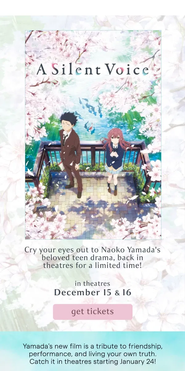 Email from GKIDS. A SILENT VOICE returns to theatres this weekend!