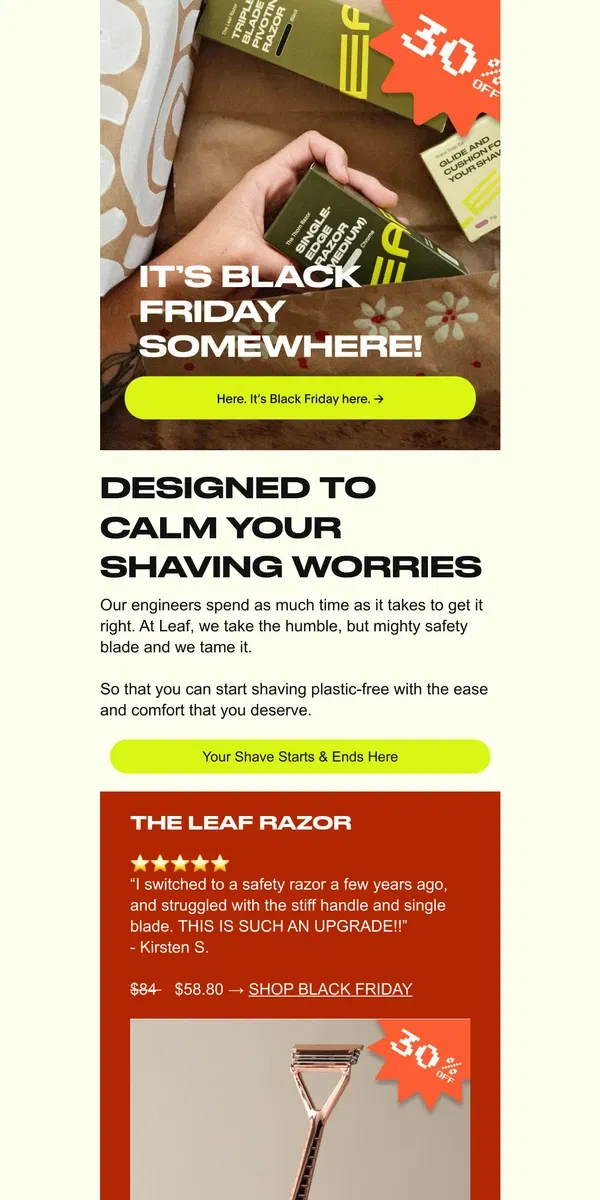 Email from Leaf Shave. Babe wake up it's Black Friday at Leaf