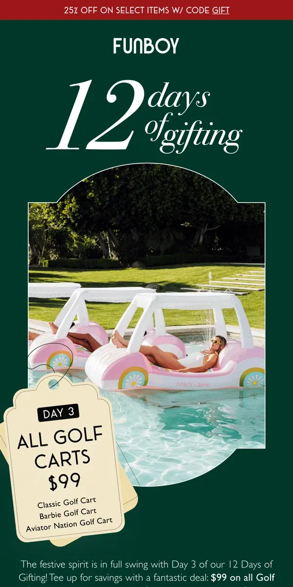 Email from FUNBOY. All Golf Carts $99-TODAY ONLY