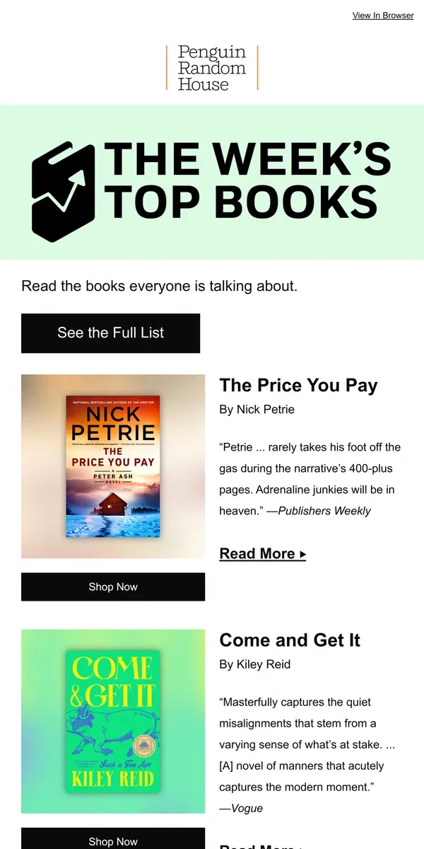 Email from Penguin Random House. This Week’s Most Popular Books Are …