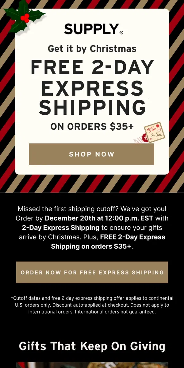 Email from Supply. Need it by Christmas? FREE 2-DAY EXPRESS SHIPPING