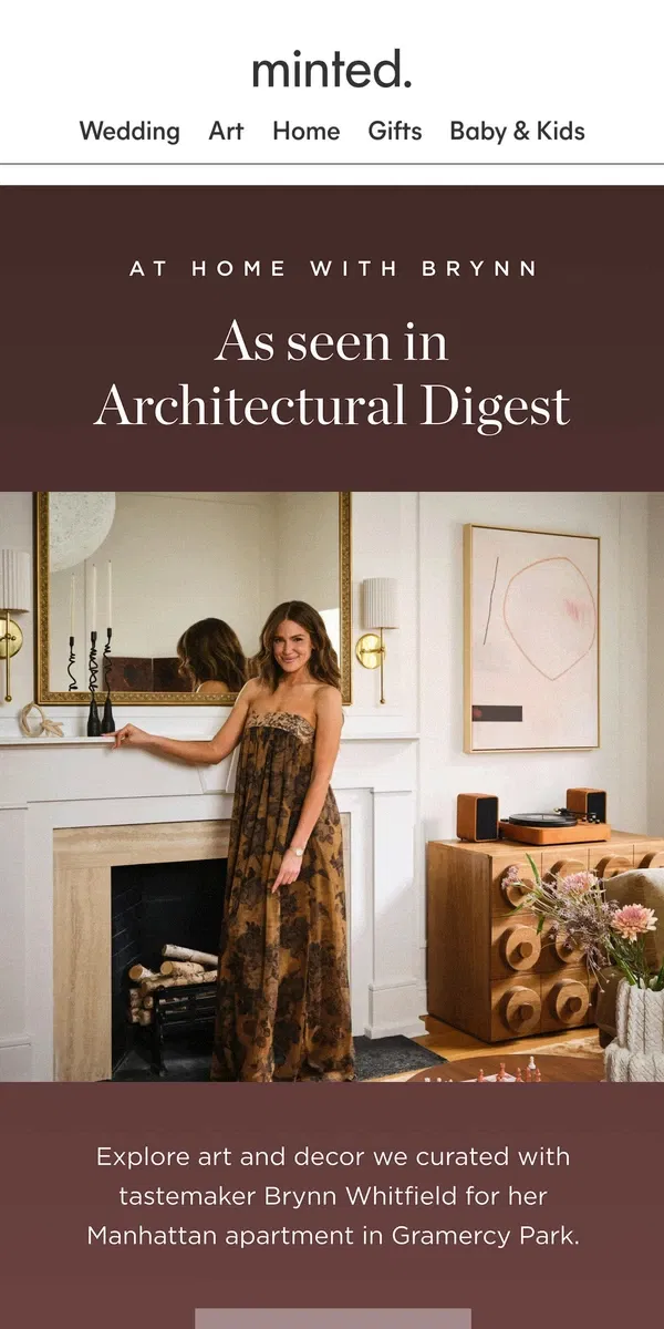 Email from Minted. Art featured in Architectural Digest