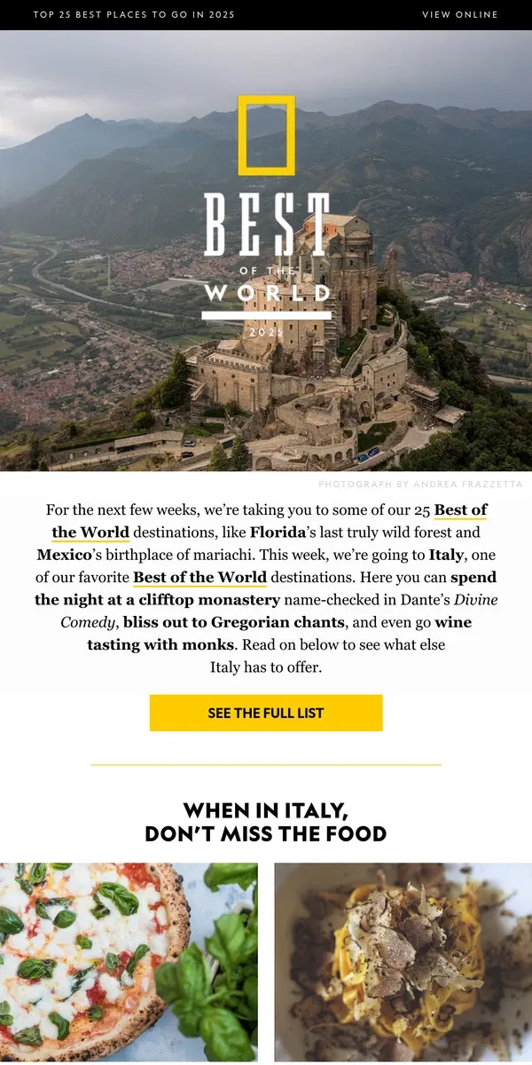 Email from National Geographic. Why Italy should be your next great adventure