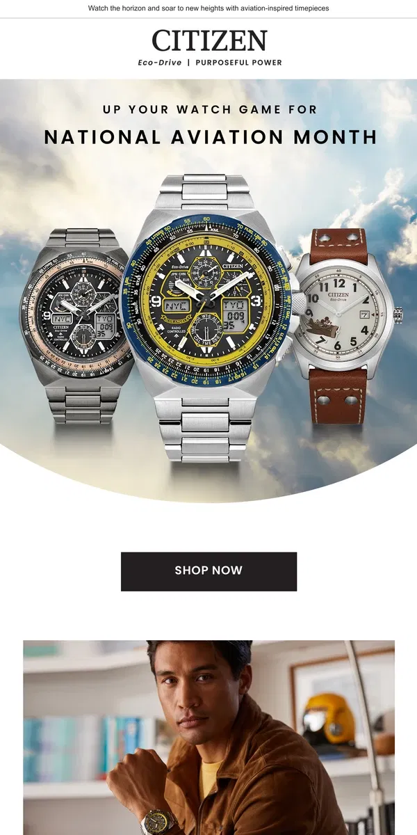 Email from Citizen Watch. Navigate National Aviation Month like a pro ✈️