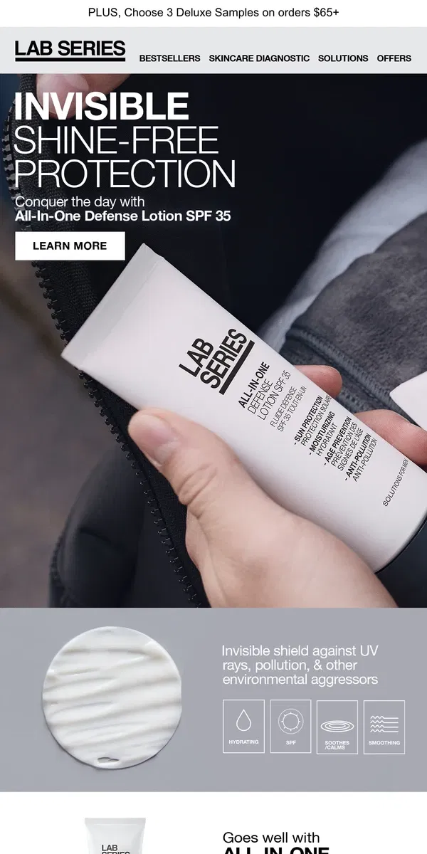 Email from Lab Series. All Day Defense Lotion - Invisible, Shine-Free Protection