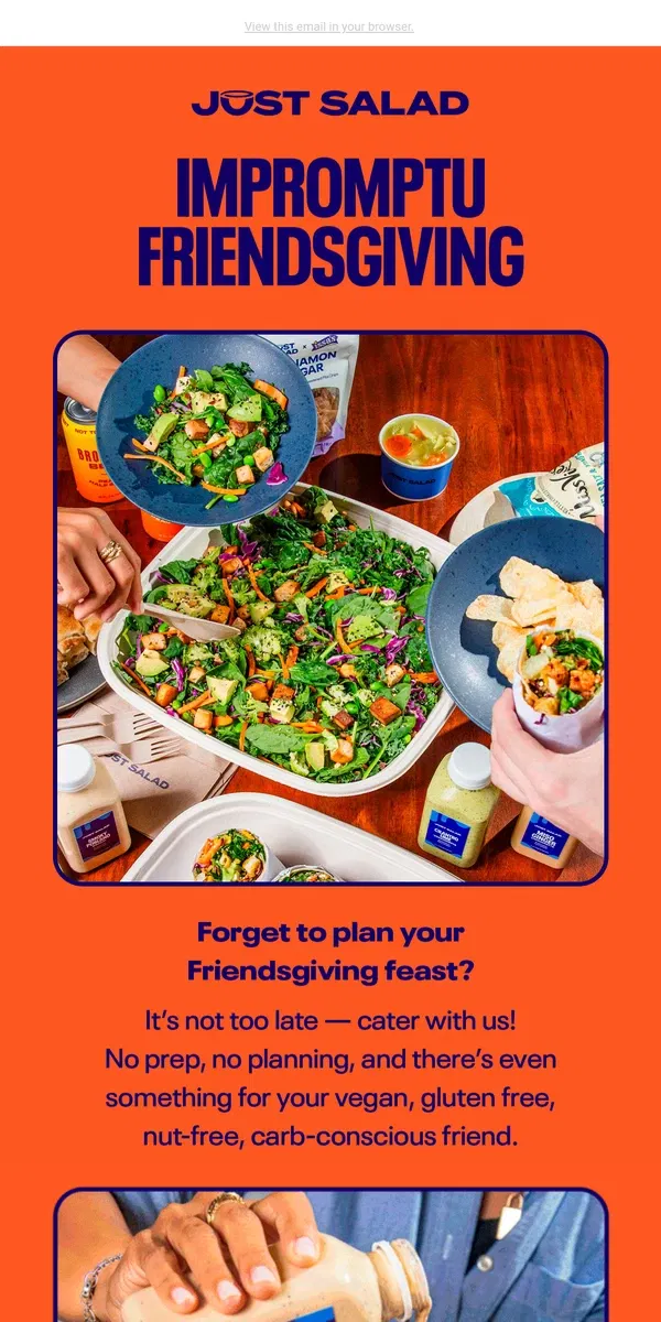 Email from Just Salad. your friendsgiving spread