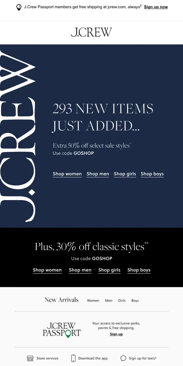 Email from J.Crew. Friday sale drop: 293 new-in styles