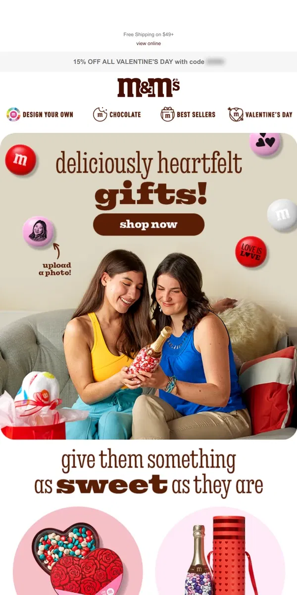 Email from M&M's. The Sweetest Valentine's Day Gifts