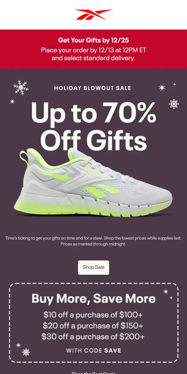 Email from Reebok. Last call for these top sneakers on SALE 🚨