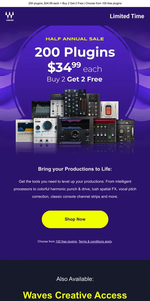 Email from Waves Audio. Starts Now 🎉 Half Annual Sale