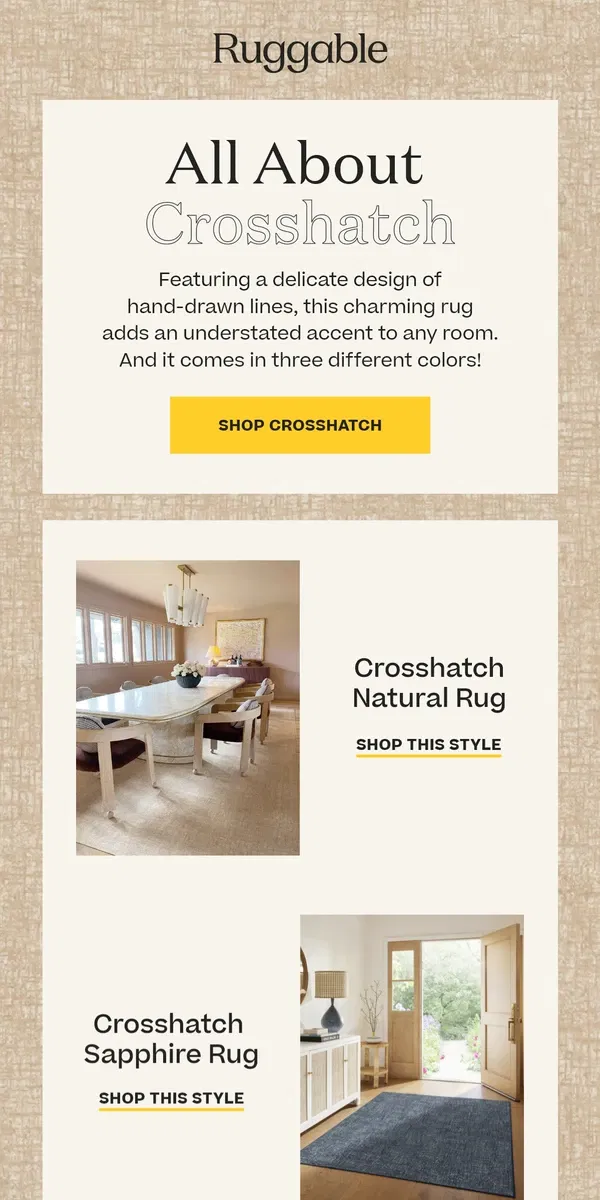 Email from Ruggable. All About Crosshatch