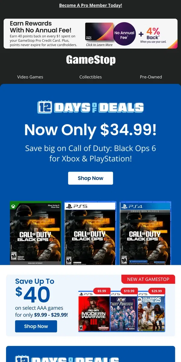 Email from GameStop. Only $34.99! Save big on Call of Duty: Black Ops 6!