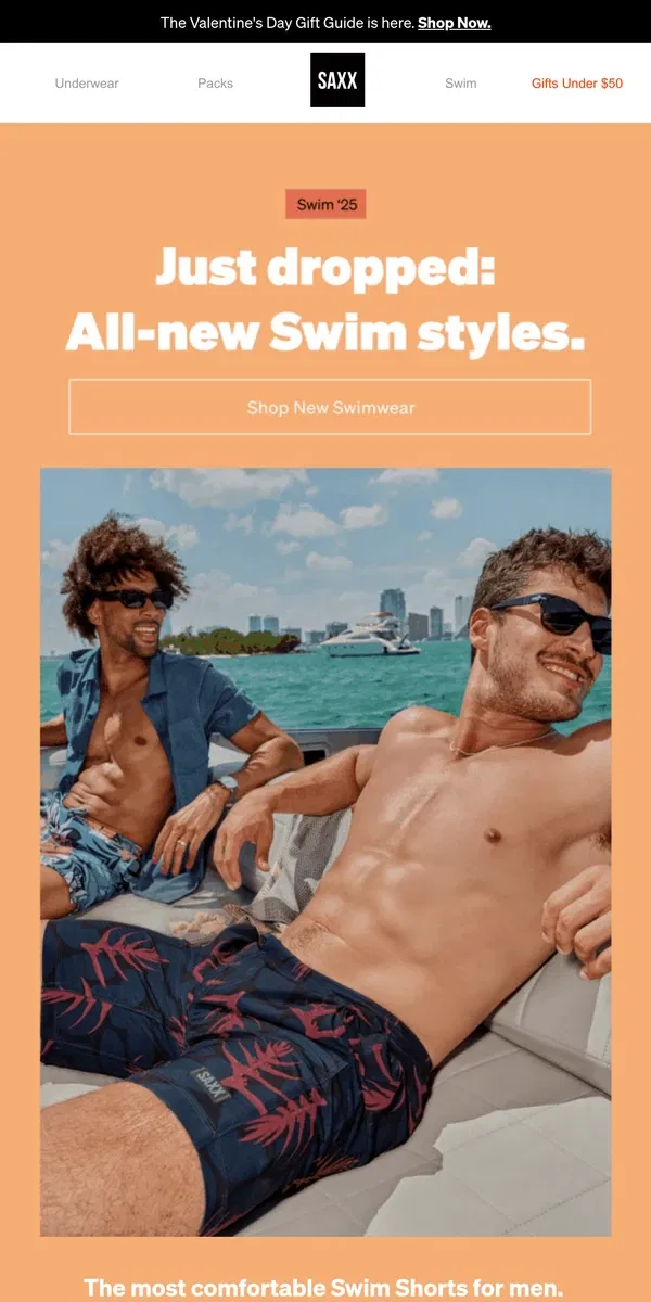 Email from SAXX Underwear. Just dropped: The most comfortable Swimwear