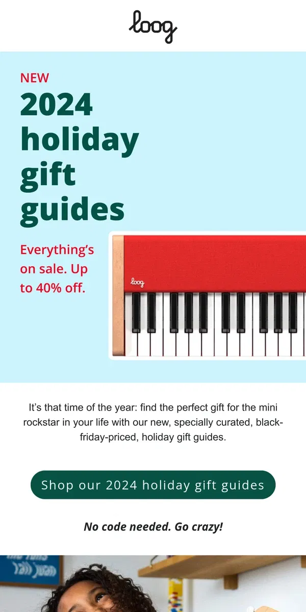 Email from Loog Guitars. Loog's 2024 Holiday Gift Guides: live! 🎁