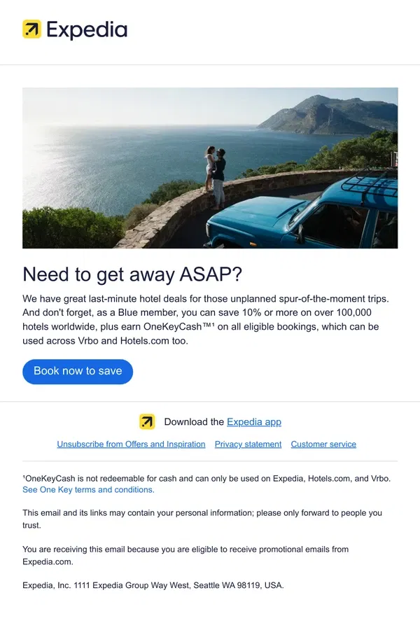 Email from Expedia. Plan a last-minute trip with Member Prices