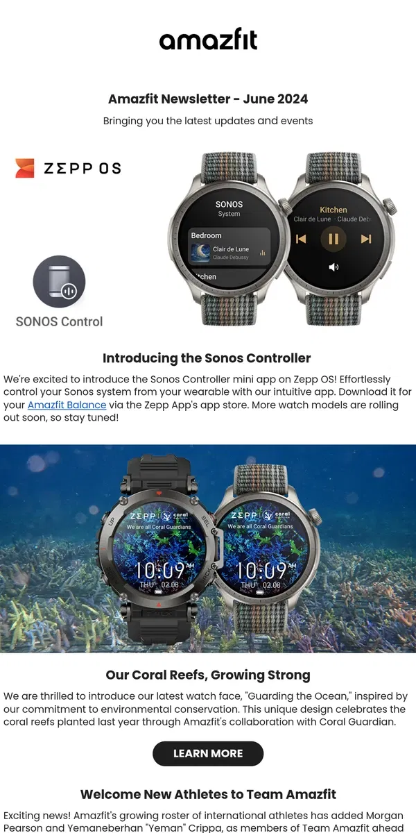 Email from Amazfit. Exciting Updates and News in the Amazfit June Newsletter