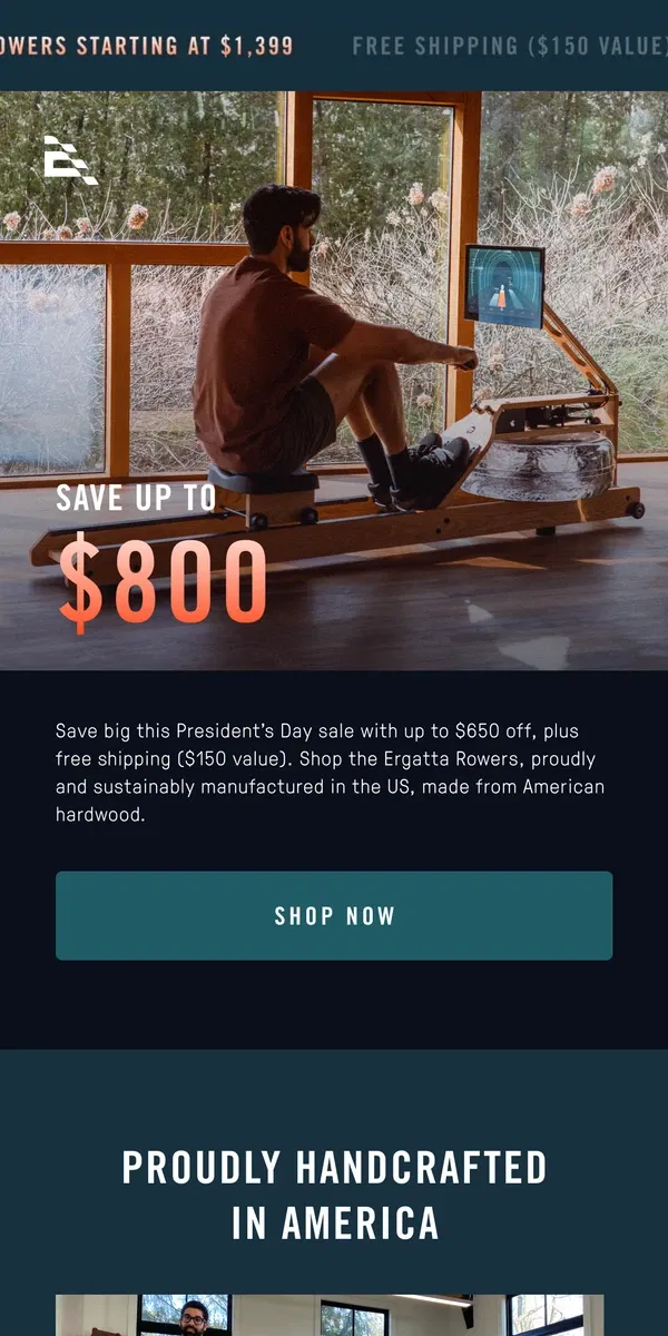 Email from Ergatta. Save $800 today 🇺🇸