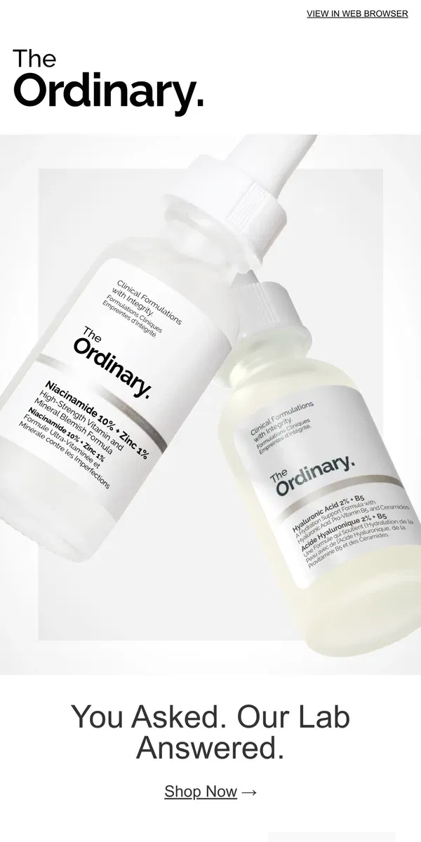 Email from The Ordinary. You’ve got questions. Our Lab has answers.