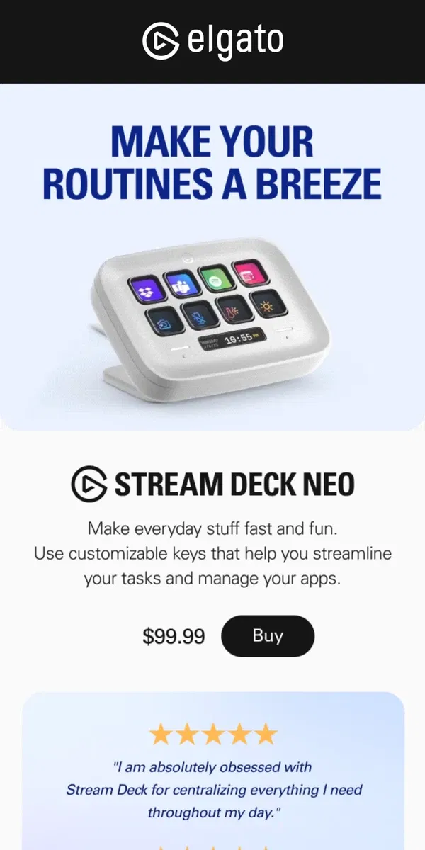 Email from Elgato. Breeze through your tasks ...