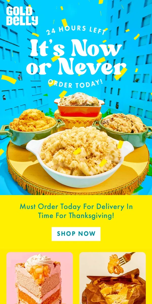 Email from Goldbelly. Final Hours for Thanksgiving - Order TODAY!