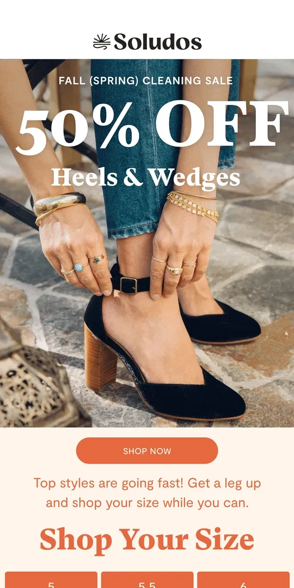 Email from Soludos. 50% Off Heels & Wedges (While They Last)!