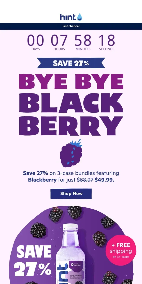 Email from Hint Water. It’s not too late to get your Blackberry!