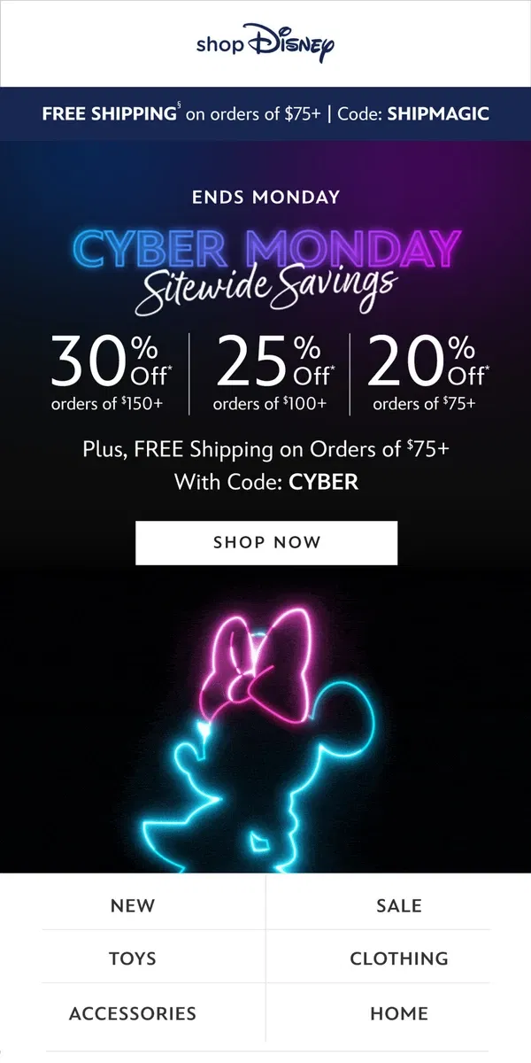 Email from shopDisney. Cyber Monday Starts Now!