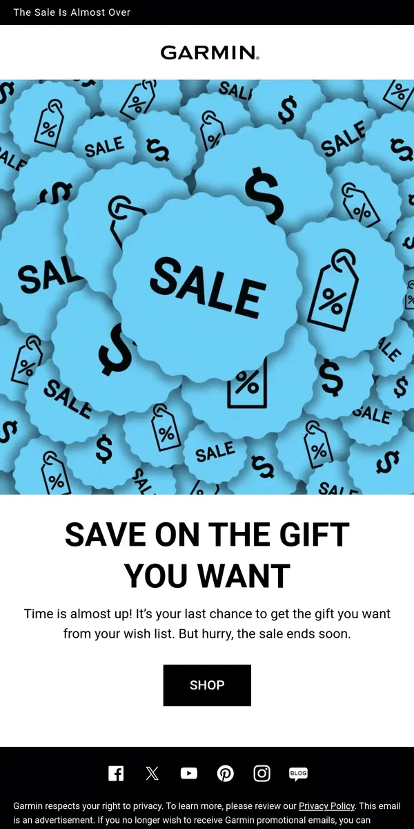 Email from Garmin. Get the Gift You Want