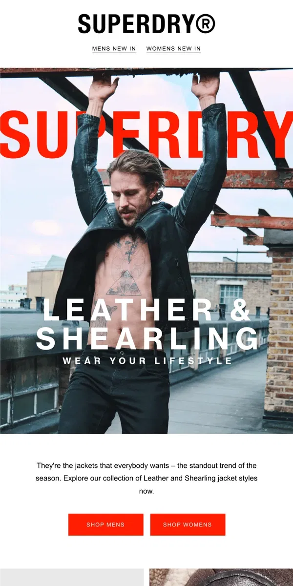 Email from Superdry. Trending: Leather and Shearling