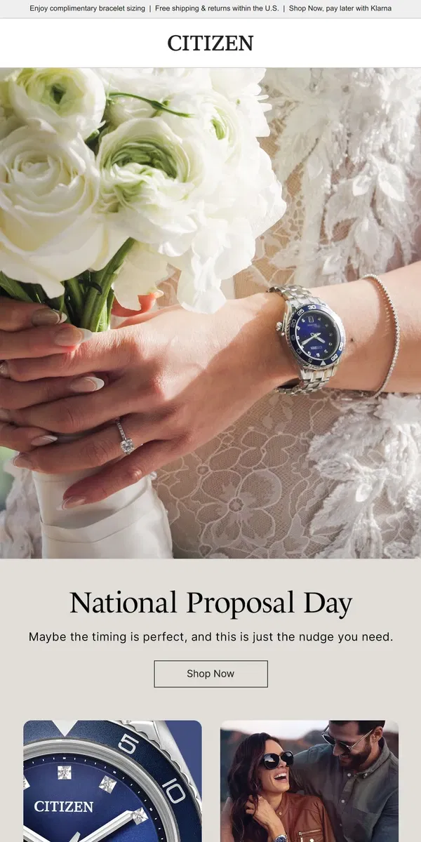 Email from Citizen Watch. It’s National Proposal Day! (No Pressure.)