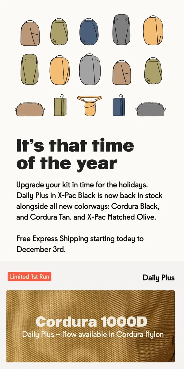 Email from Able Carry. New colors for the holidays.