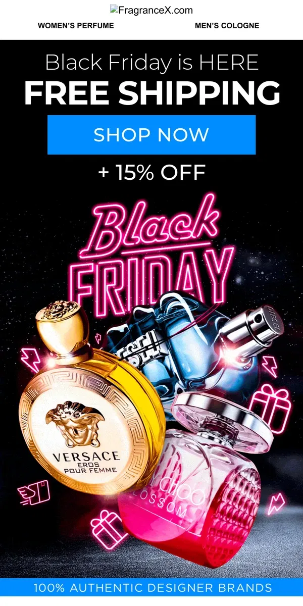 Email from FragranceX. Early Black Friday Specials + Free Shipping