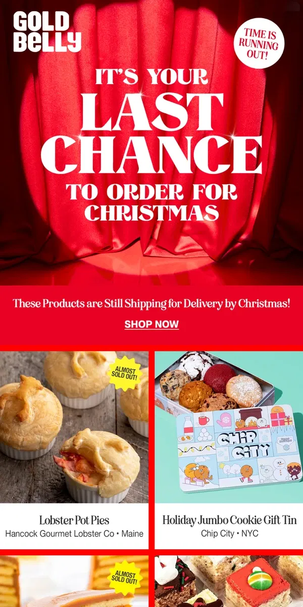 Email from Goldbelly. 🚨 LAST LAST Chance for Christmas Delivery! 🎁