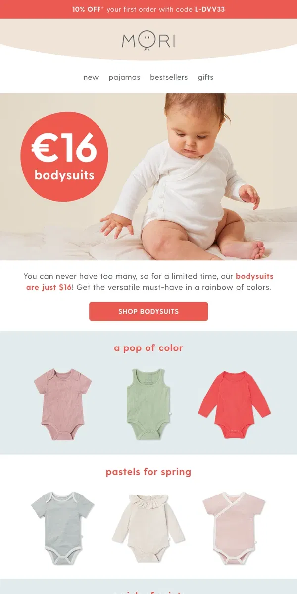 Email from MORI. Bestselling bodysuits for just $16