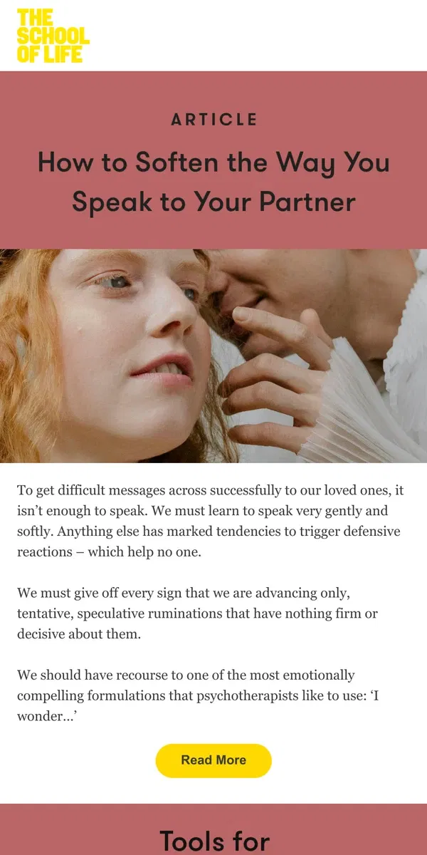 Email from The School of Life. How to Soften the Way You Speak to Your Partner