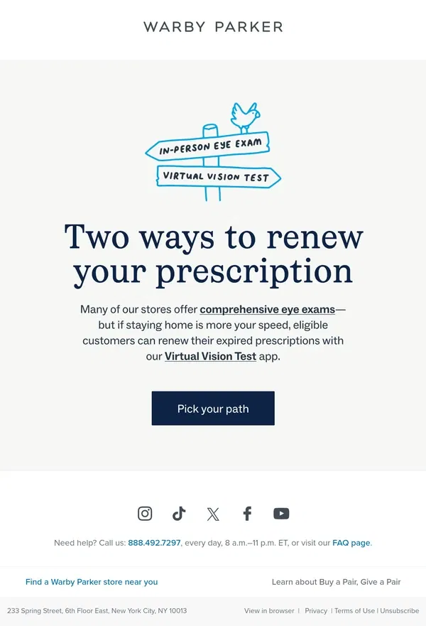 Email from Warby Parker. Need a quick prescription?