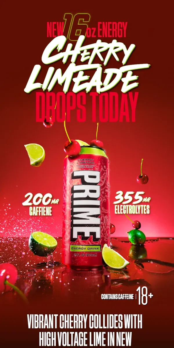 Email from PRIME. NEW PRIME ENERGY — CHERRY LIMEADE! 🍒🍋